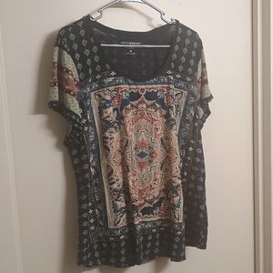 Lucky Brand Blue Medallion Print Short Sleeve Top